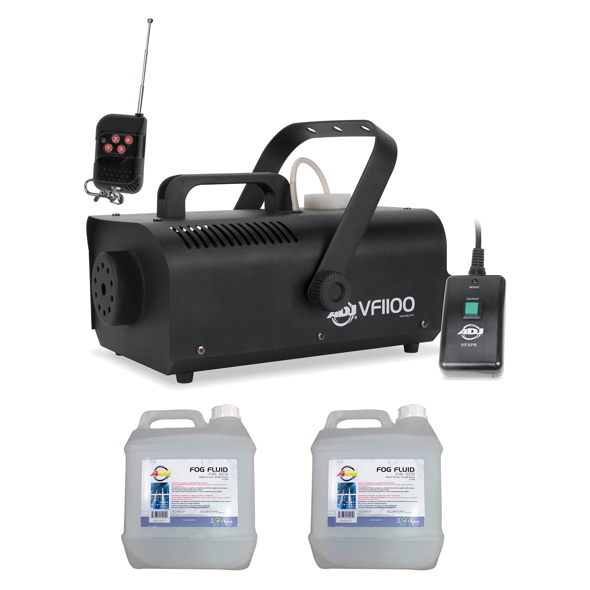 ADJ 850W Mobile Fog Machine w/Remote & 4 Liter Fog Fluid/Smoke Liquid, 2 Pack