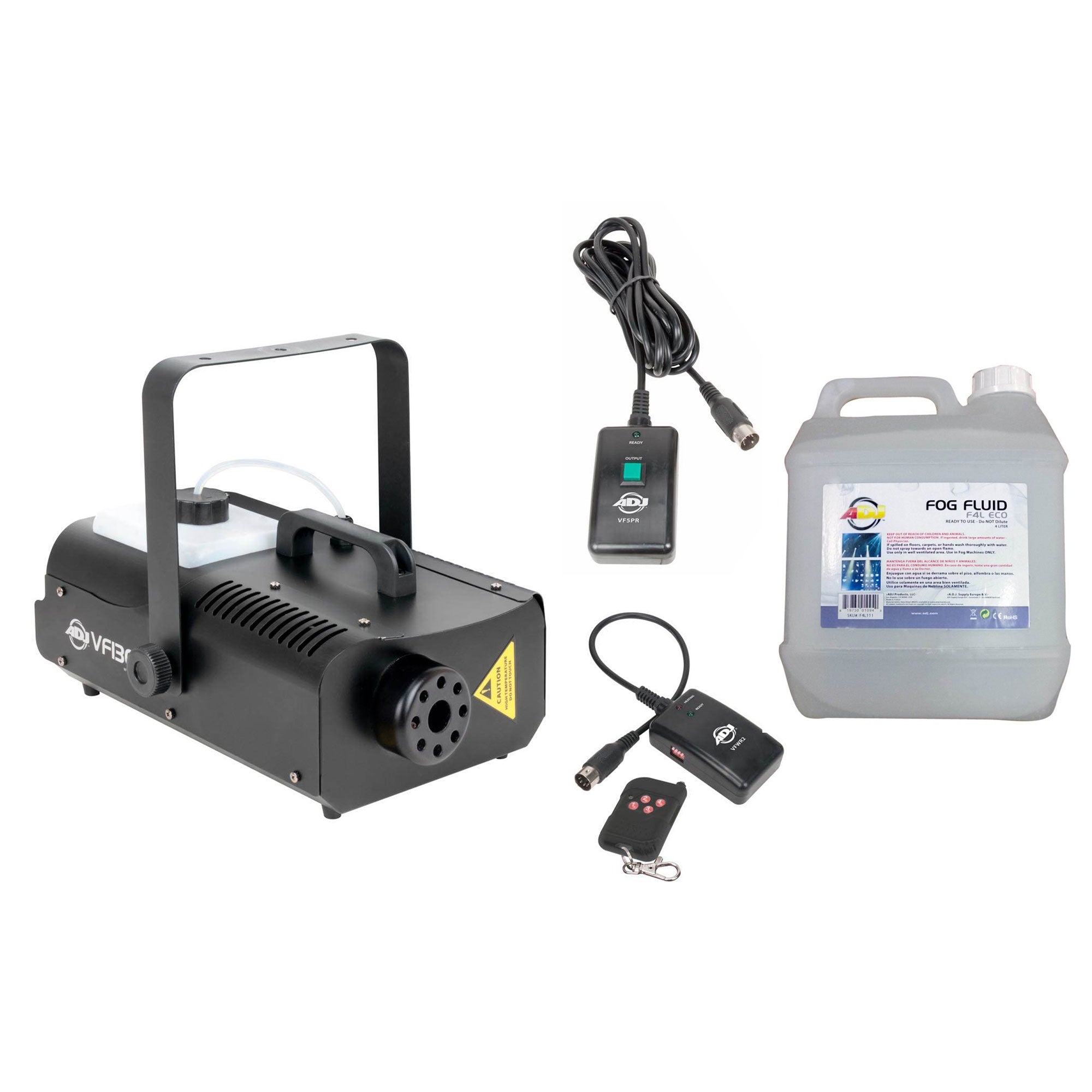 ADJ 1300W 2.3L Tank Mobile Fog Machine w/Remote & 4 Liter Fog Fluid/Smoke Liquid