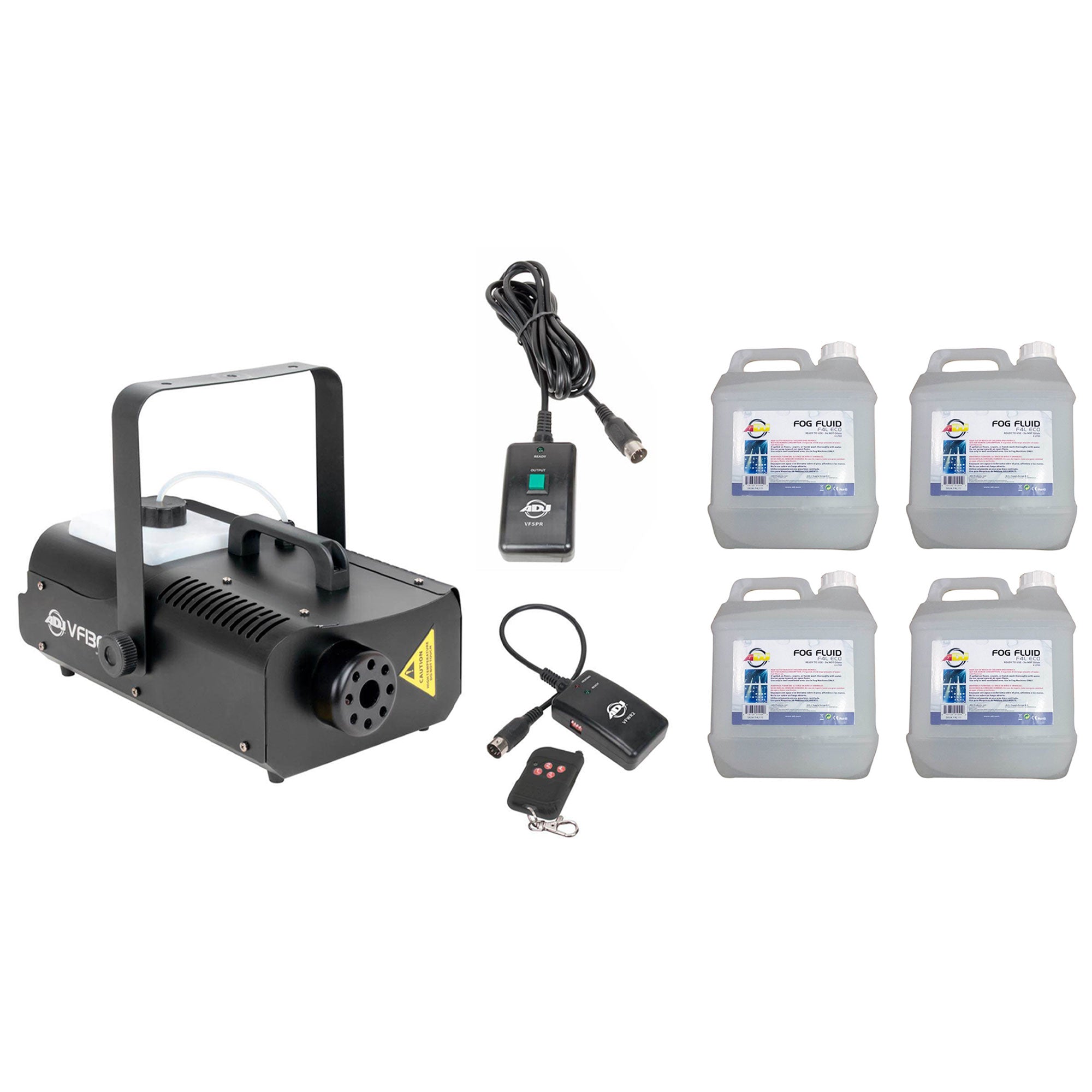 ADJ 1300W Mobile Fog Machine w/Remote & 4 Liter Fog Fluid/Smoke Liquid, 4 Pack