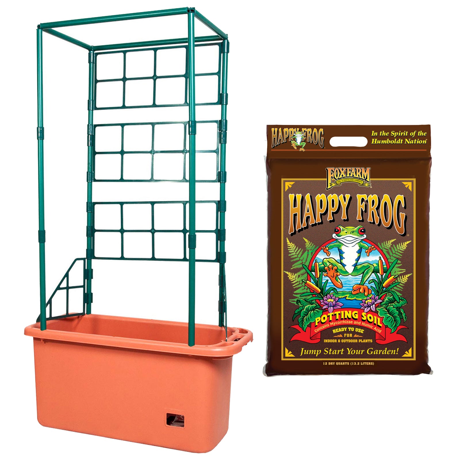 Hydrofarm 10 Gal Gardener w/4' Trellis Tower & FoxFarm Happy Frog Soil, 12 Qt - VMInnovations
