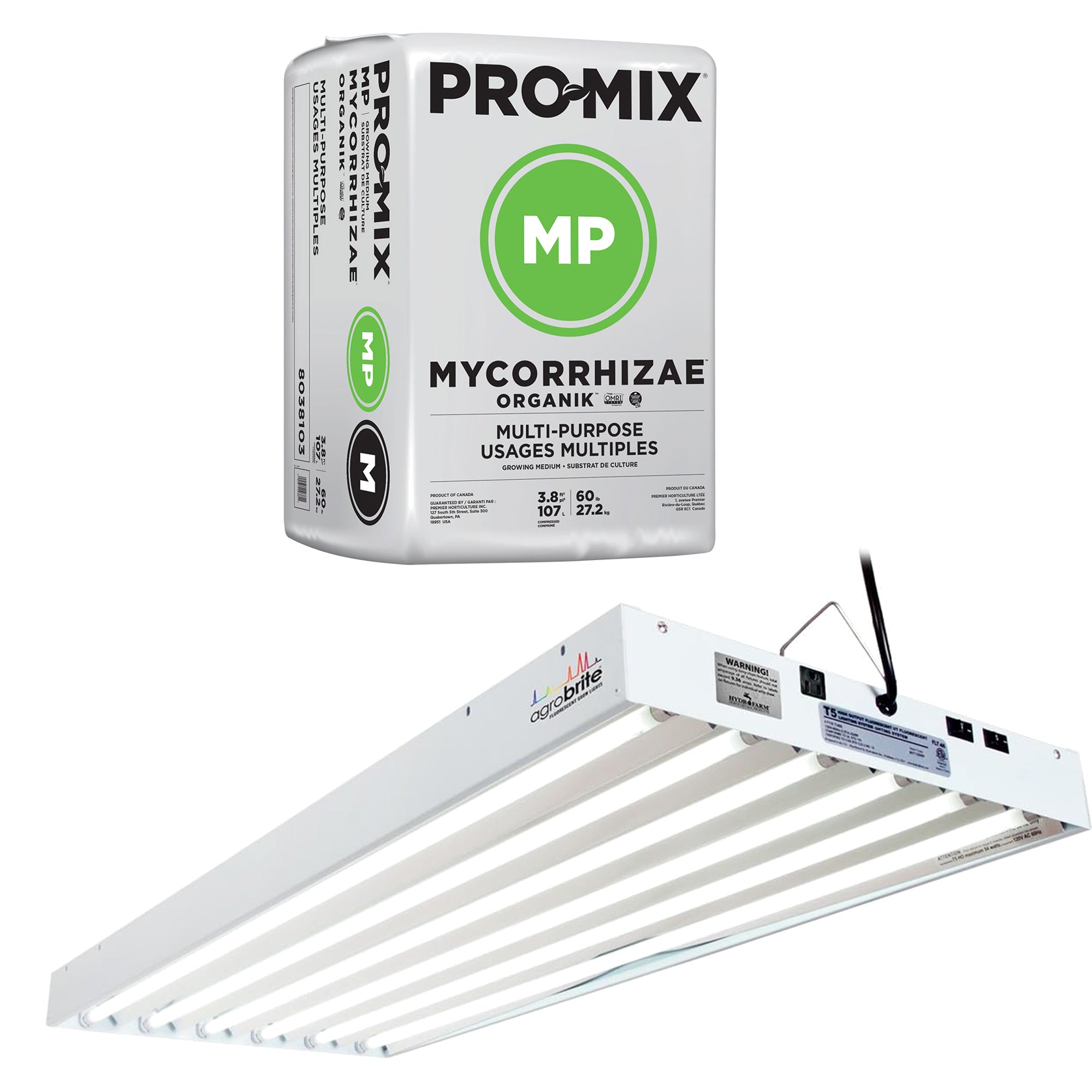 PRO-MIX MP Mycorrhizae Organik Grow Medium & AgroBrite 4' Grow Light Fixture - VMInnovations