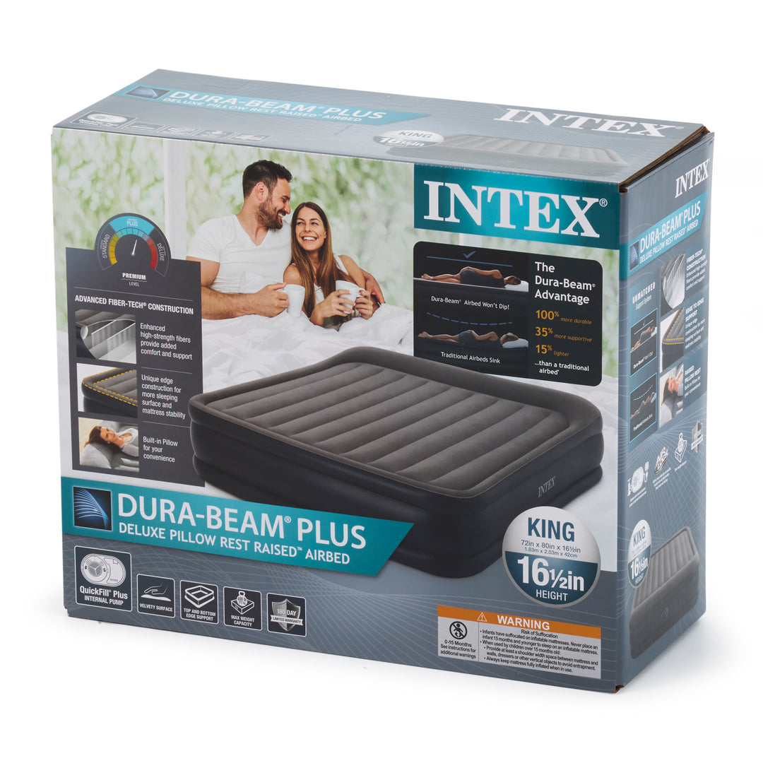 Intex Dura Beam Plus Deluxe Air Mattress Bed with Built In Pump, King (2 Pack)