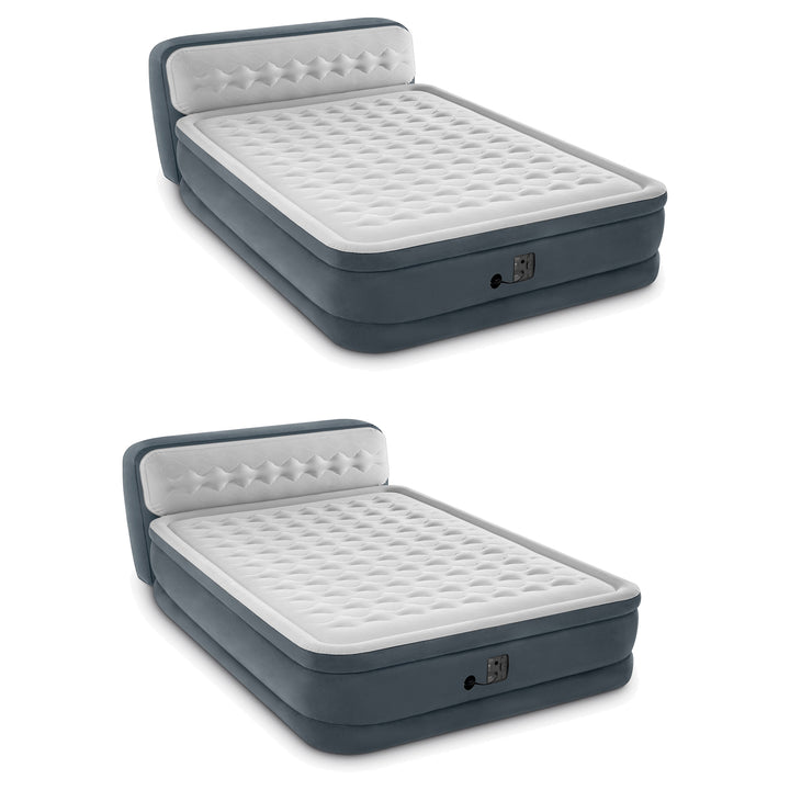 Intex Dura Beam Ultra Plush Headboard Airbed w/Built In Pump, Queen (2 Pack)