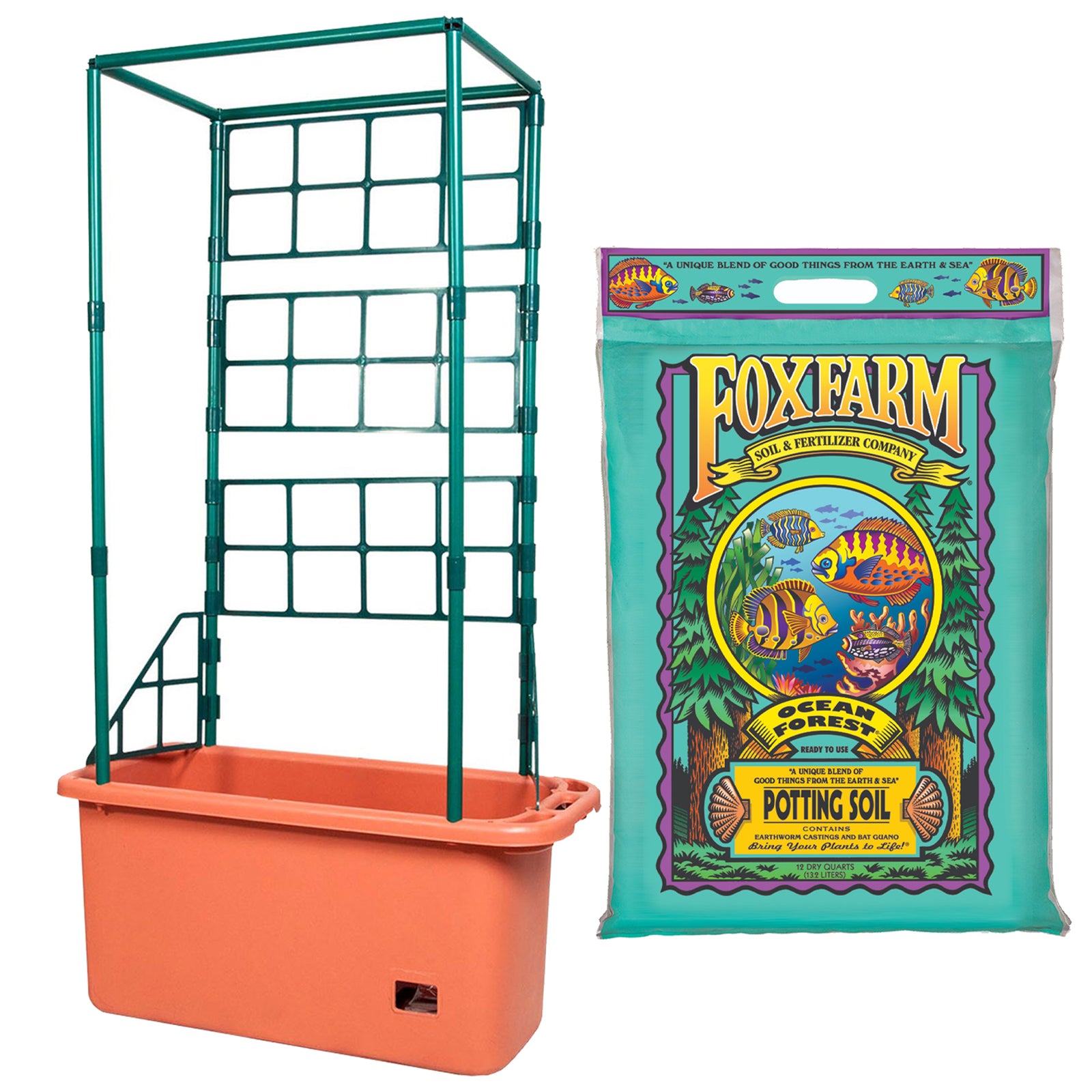 Hydrofarm 10 Gal Gardener w/Trellis Tower & FoxFarm Ocean Forest Soil, 12 Qt - VMInnovations