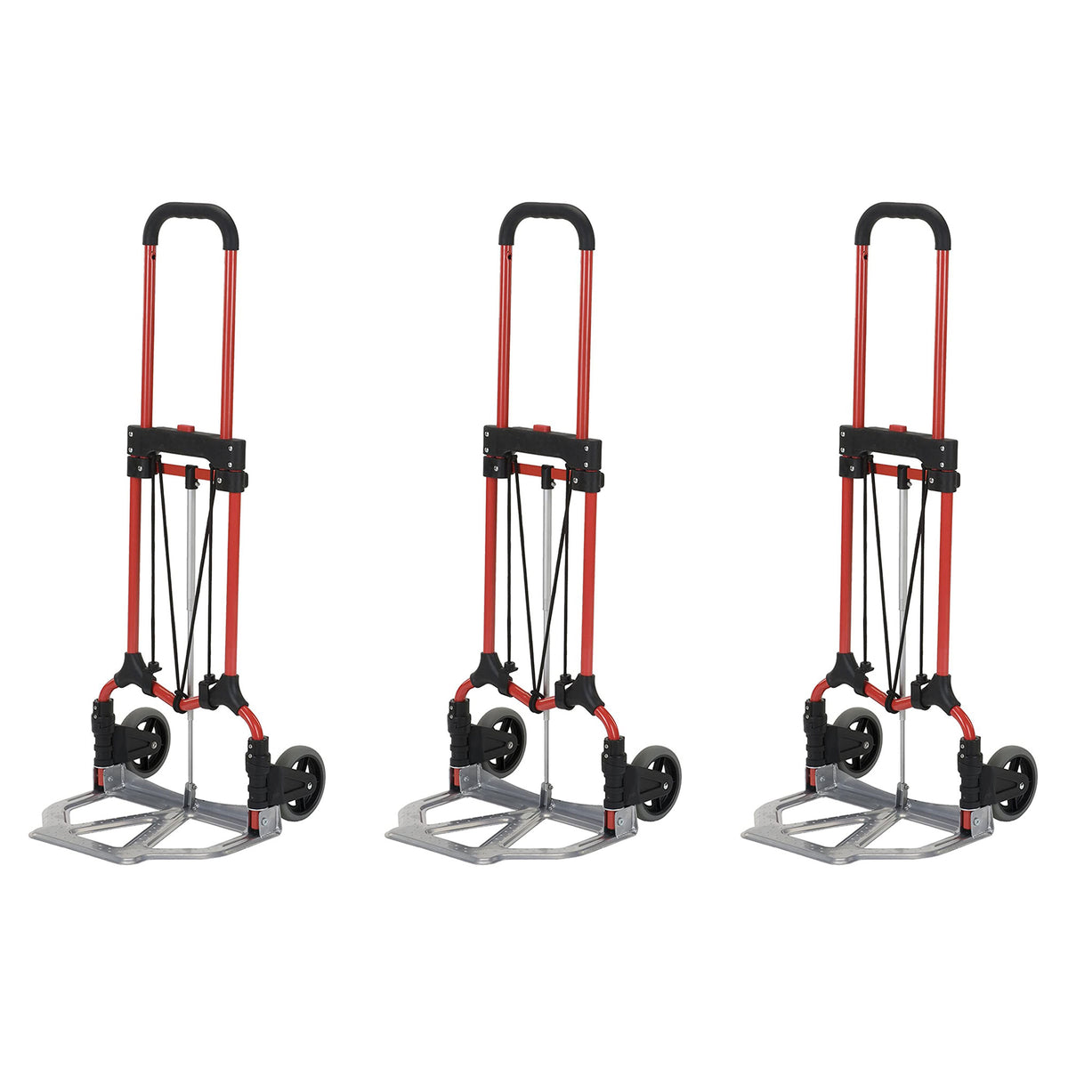 Magna Cart Personal MCI Folding Hand Truck w/Rubber Wheels, Red/Silver (3 Pack)
