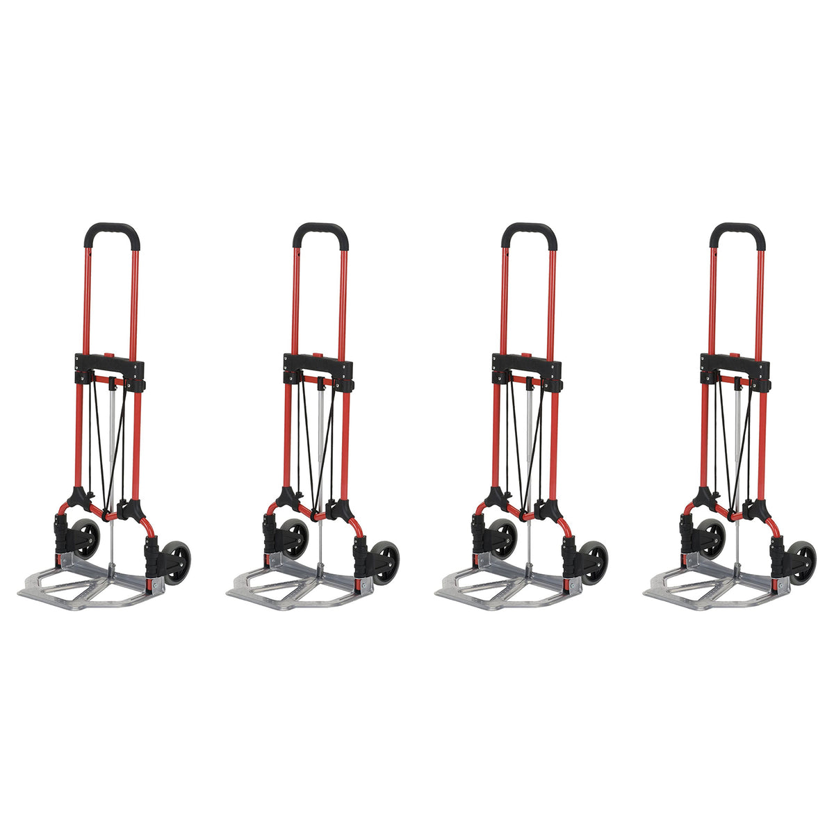 Magna Cart Personal MCI Folding Hand Truck w/Rubber Wheels, Red/Silver (4 Pack)