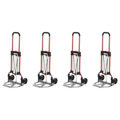 Magna Cart Personal MCI Folding Hand Truck w/Rubber Wheels, Red/Silver (4 Pack)