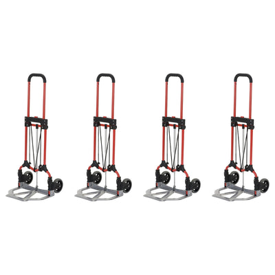 Magna Cart Personal MCI Folding Hand Truck w/Rubber Wheels, Red/Silver (4 Pack)