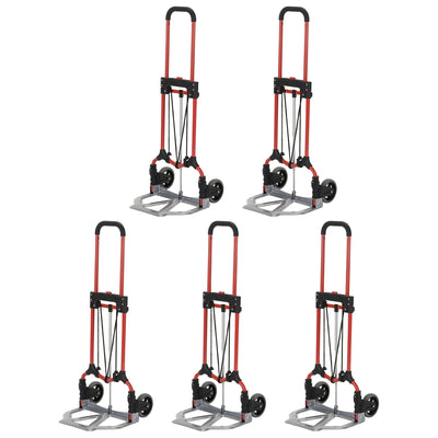 Magna Cart Personal MCI Folding Hand Truck w/Rubber Wheels, Red/Silver (5 Pack)