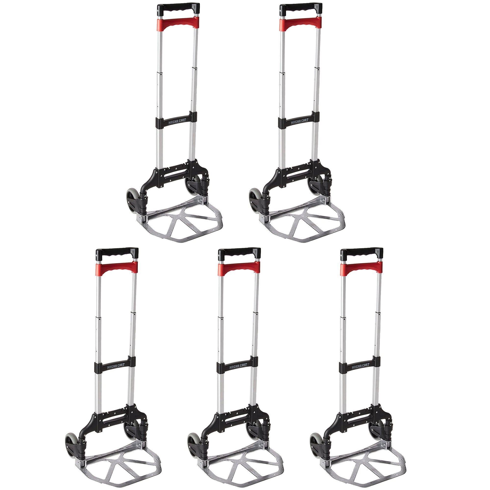 Magna Cart Personal MCI Folding Hand Truck with Rubber Wheels, Black (5 Pack)