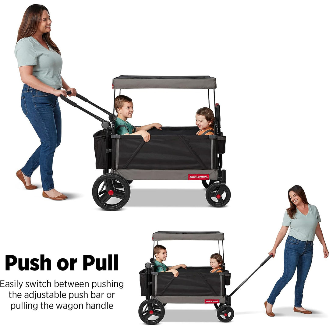 Radio Flyer Collapsible Trav’ler Stroll ‘N Wagon with Protective Cover, Black