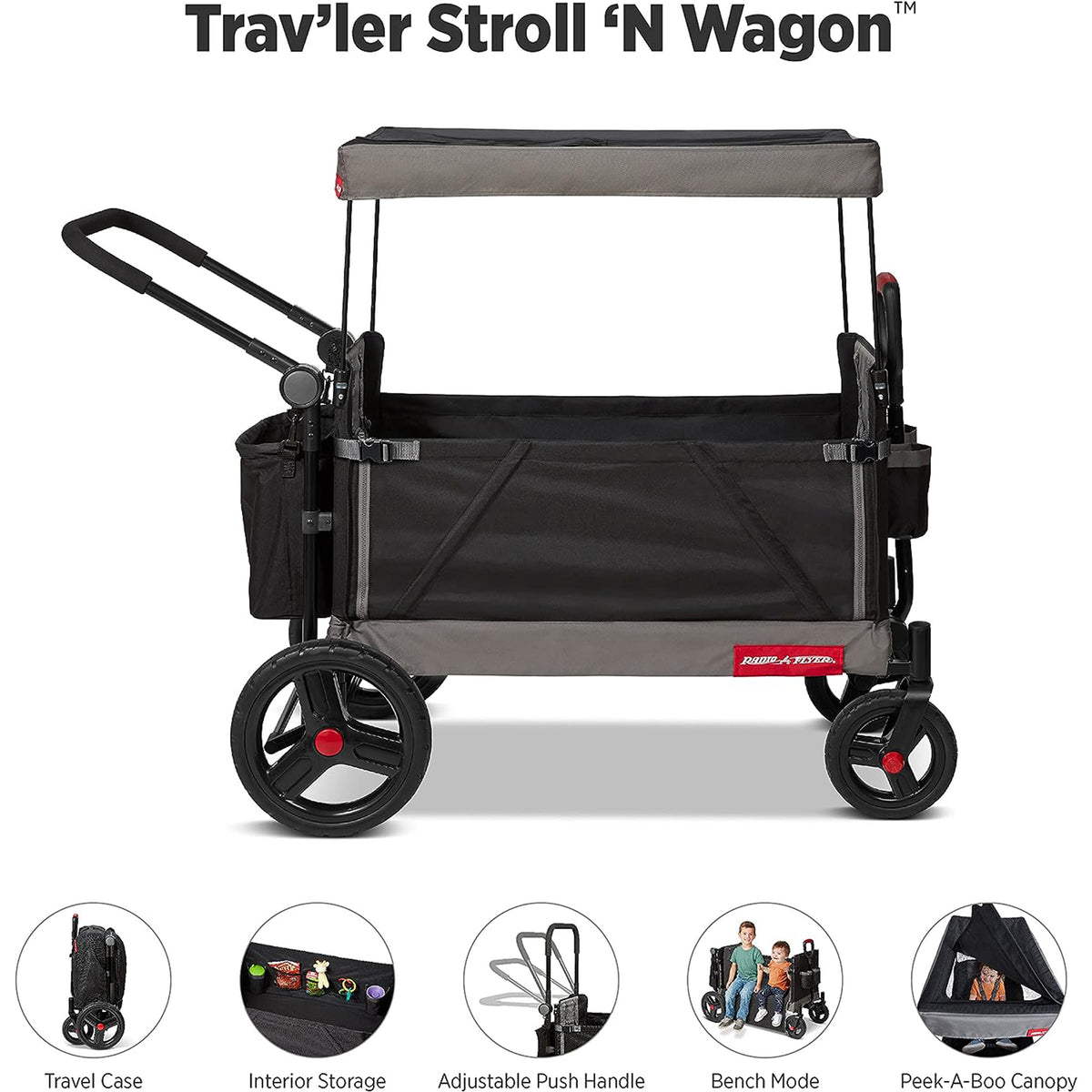 Radio Flyer Collapsible Stroll ‘N Wagon with Protective Cover, Black (Open Box)