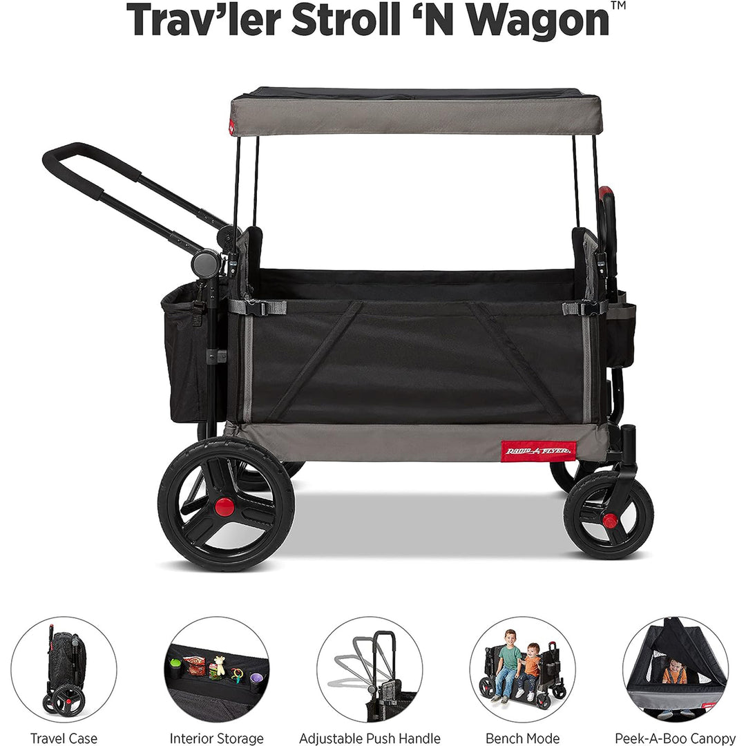 Radio Flyer Collapsible Stroll ‘N Wagon with Protective Cover, Black (Open Box)