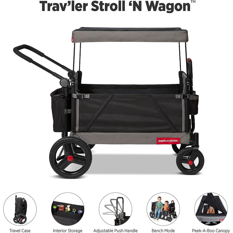 Radio Flyer Collapsible Trav’ler Stroll ‘N Wagon w/Protective Cover, Black(Used)