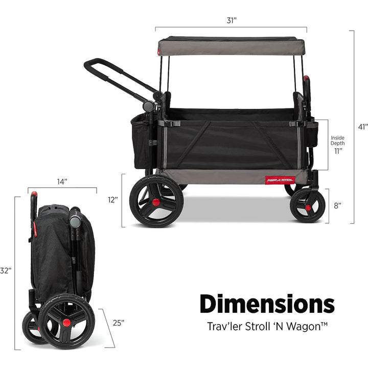 Radio Flyer Collapsible Stroll ‘N Wagon with Protective Cover, Black (Open Box)