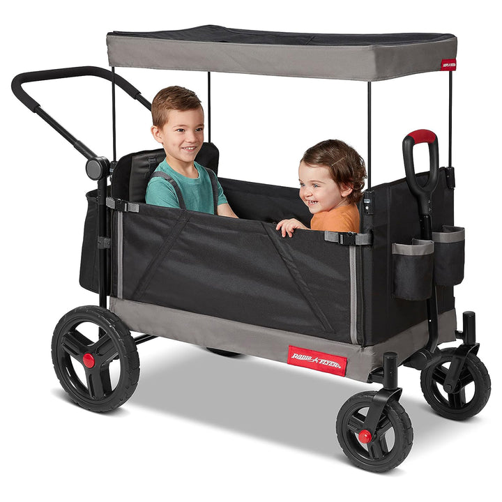 Radio Flyer Collapsible Trav’ler Stroll ‘N Wagon with Protective Cover, Black