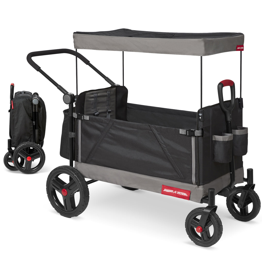 Radio Flyer Collapsible Trav’ler Stroll ‘N Wagon with Protective Cover, Black