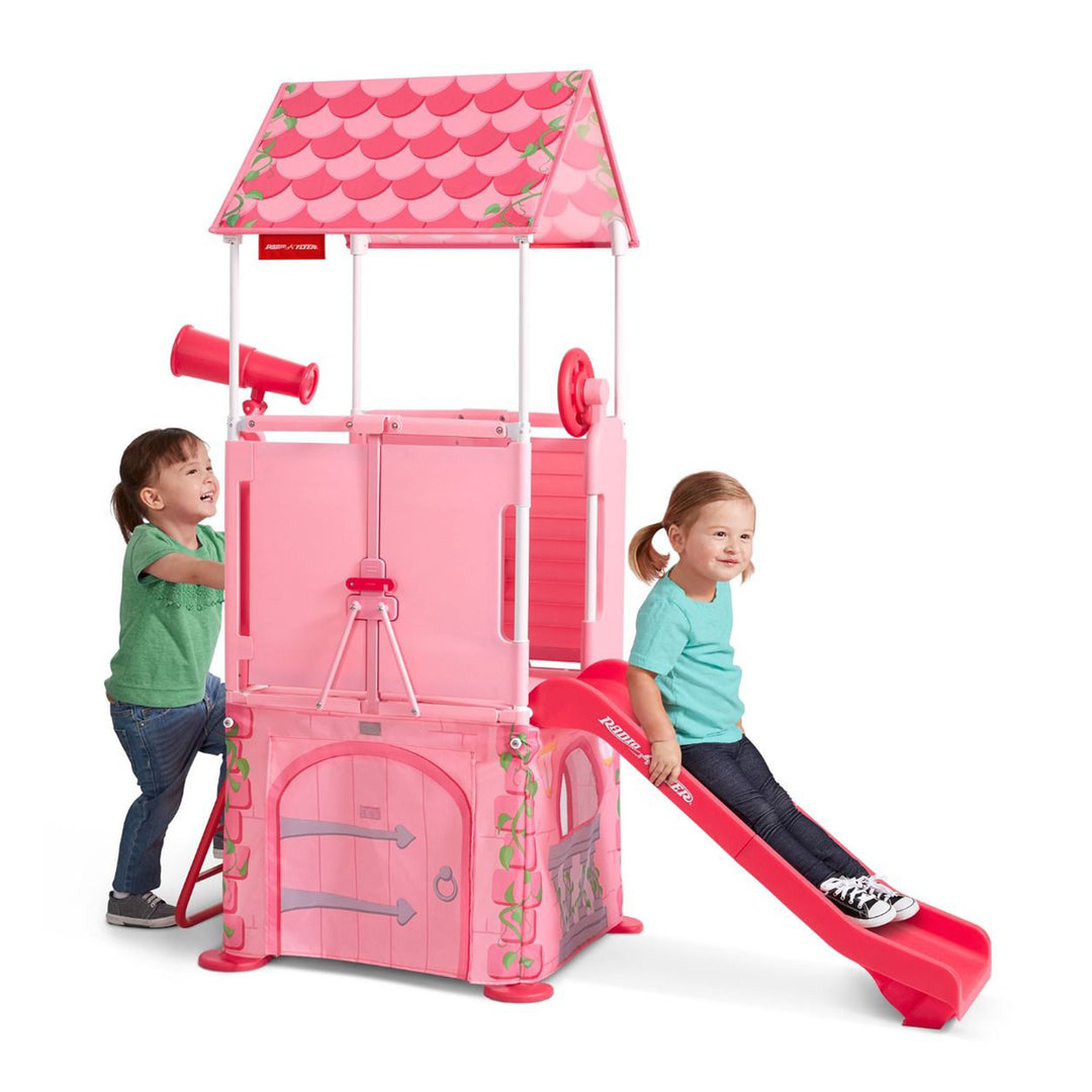 Radio Flyer Play & Fold Away Princess Castle Toy Slide Toddler Playhouse, Pink