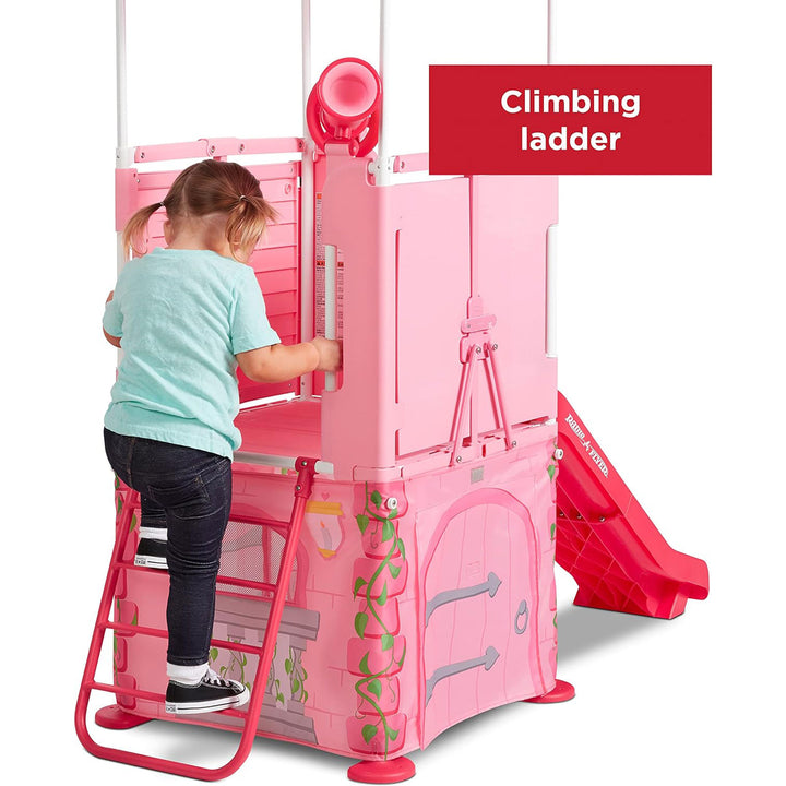 Radio Flyer Play & Fold Away Princess Castle Toy Slide Playhouse, Pink(Open Box)