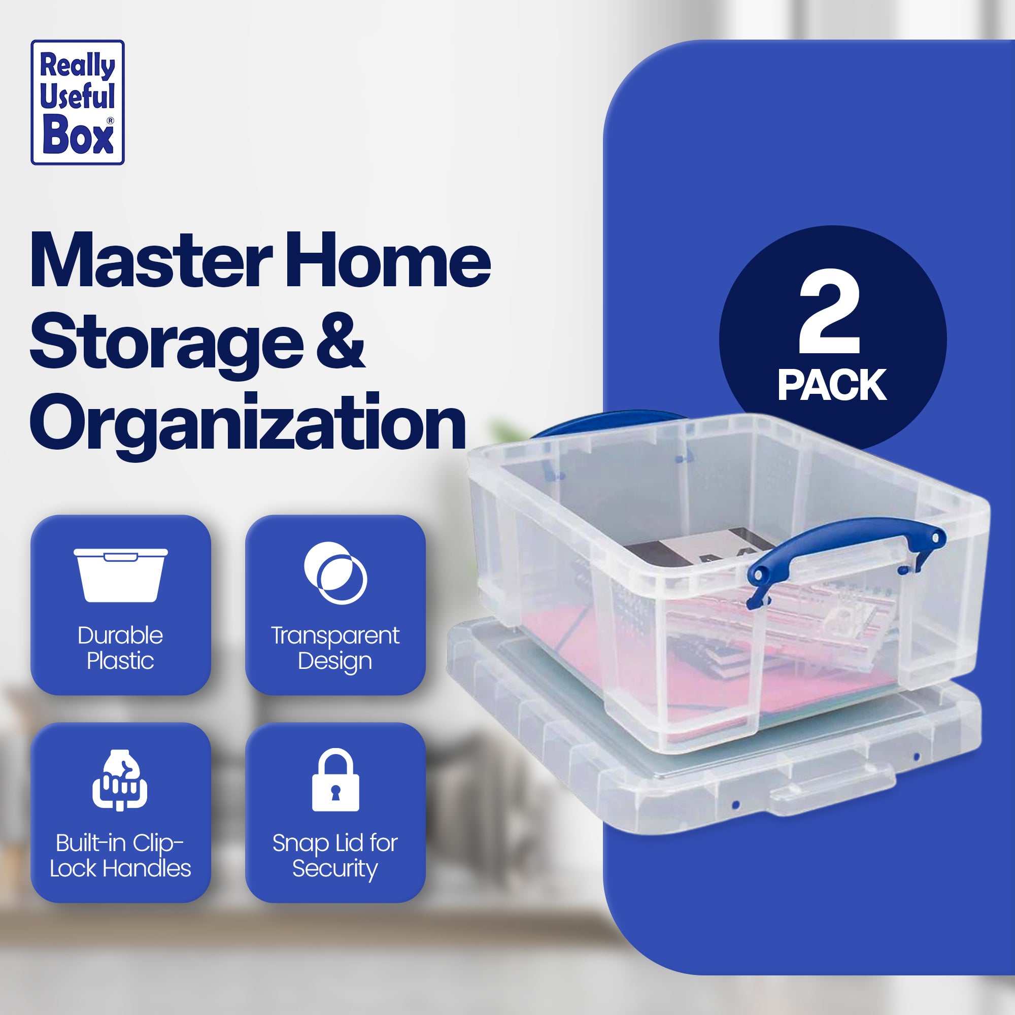 Really Useful Box 17L Storage Container with Lid and Clip Lock Handles, (2 Pack) - VMInnovations
