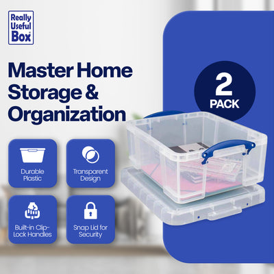 Really Useful Box 17L Storage Container with Lid and Clip Lock Handles, (2 Pack)