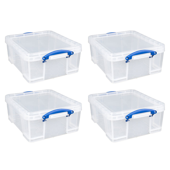 Really Useful Box 17L Storage Container with Lid and Clip Lock Handles, (4 Pack)