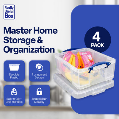 Really Useful Box 17L Storage Container with Lid and Clip Lock Handles, (4 Pack) - VMInnovations