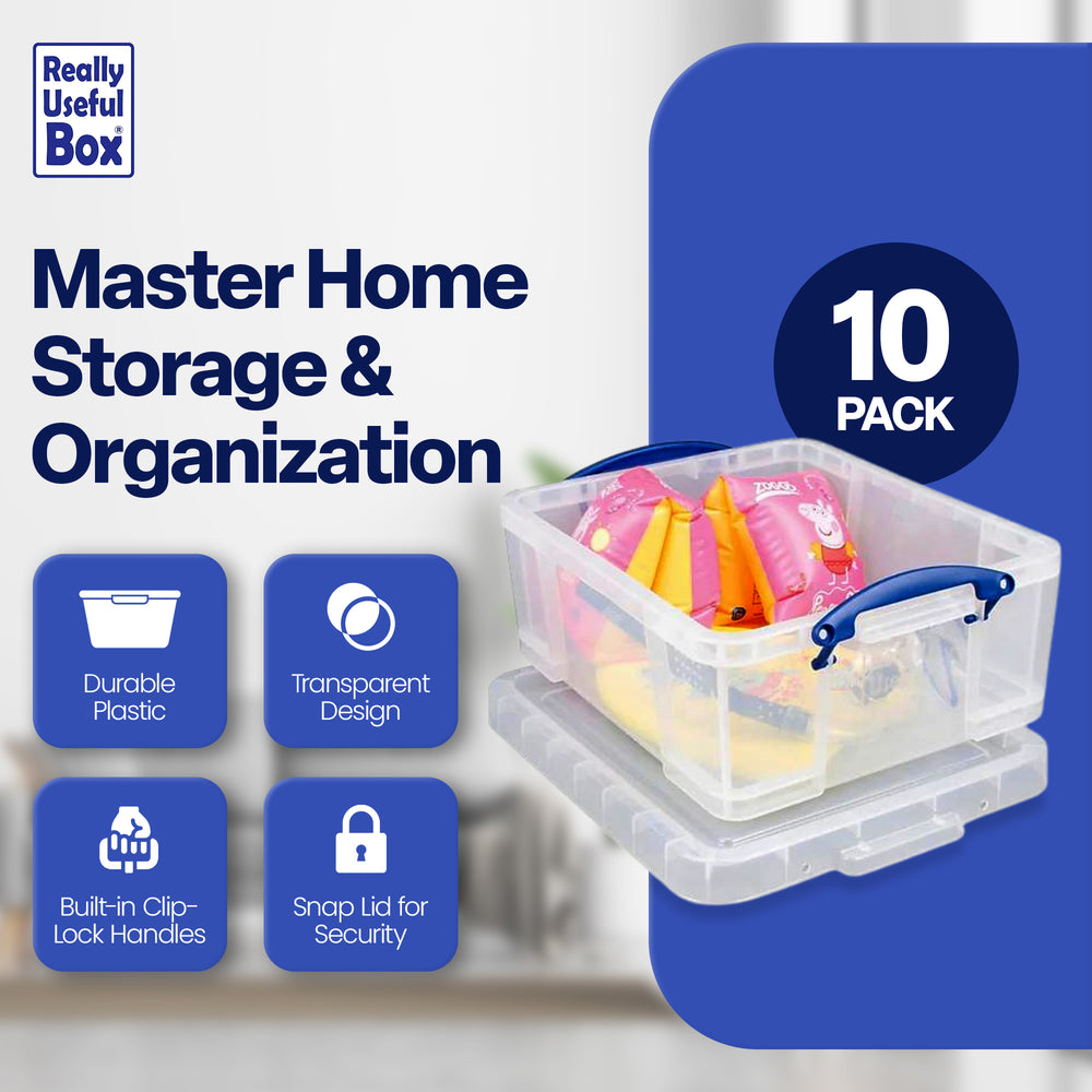 Really Useful Box 17L Storage Container with Lid and Clip Lock Handles (10 Pack) - VMInnovations