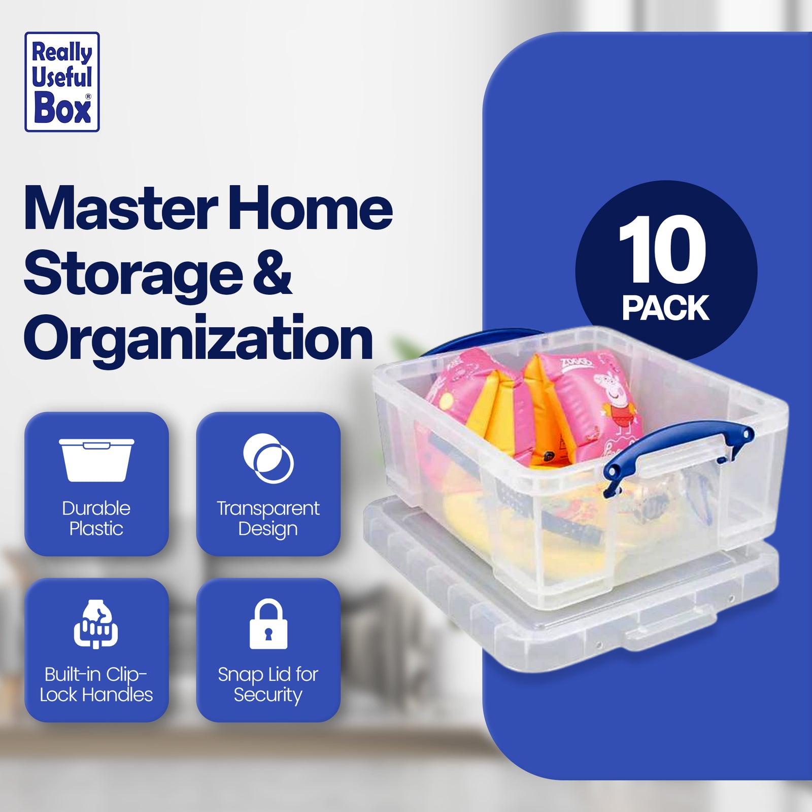 Really Useful Box 17L Storage Container with Lid and Clip Lock Handles (10 Pack) - VMInnovations