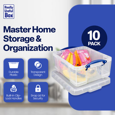 Really Useful Box 17L Storage Container with Lid and Clip Lock Handles (10 Pack) - VMInnovations