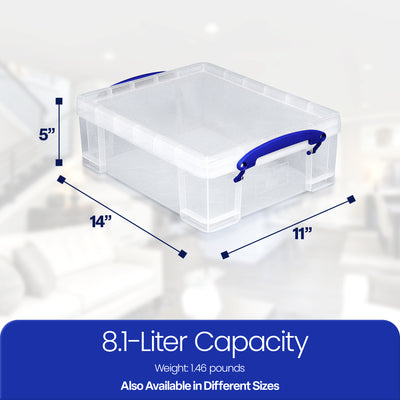 Really Useful Box 8.1L Plastic Storage Container with Clip Lock Handle (4 Pack)