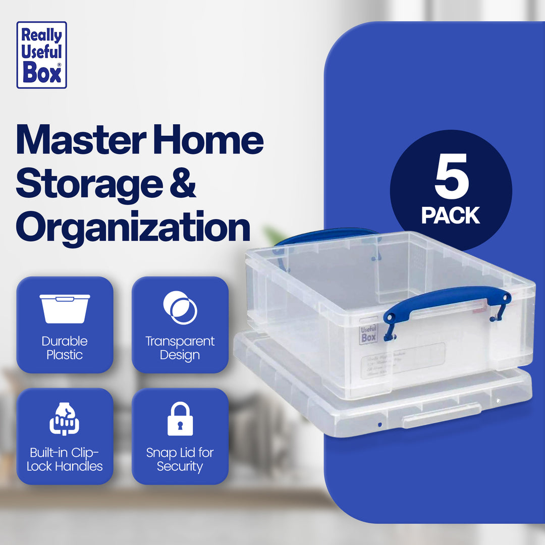 Really Useful Box 8.1L Plastic Storage Container with Clip Lock Handle (5 Pack)