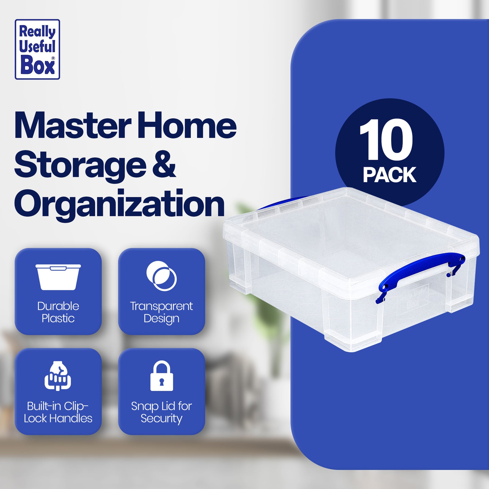 Really Useful Box 8.1L Plastic Storage Container with Clip Lock Handle (10 Pack) - VMInnovations