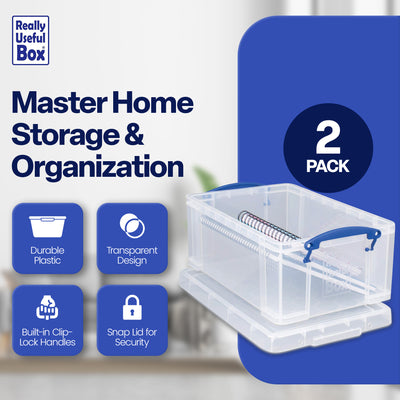 Really Useful Box 9L Storage Container with Snap Lid & Clip Lock Handle (2 Pack)