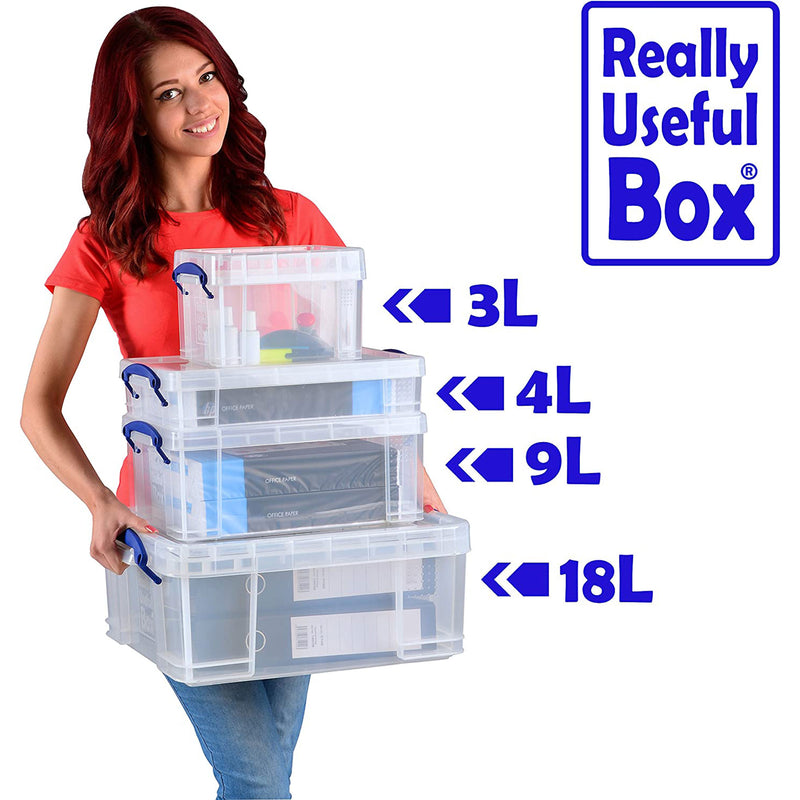 Really Useful Box 4L Storage Container with Lid and Clip Lock Handles, (4 Pack)