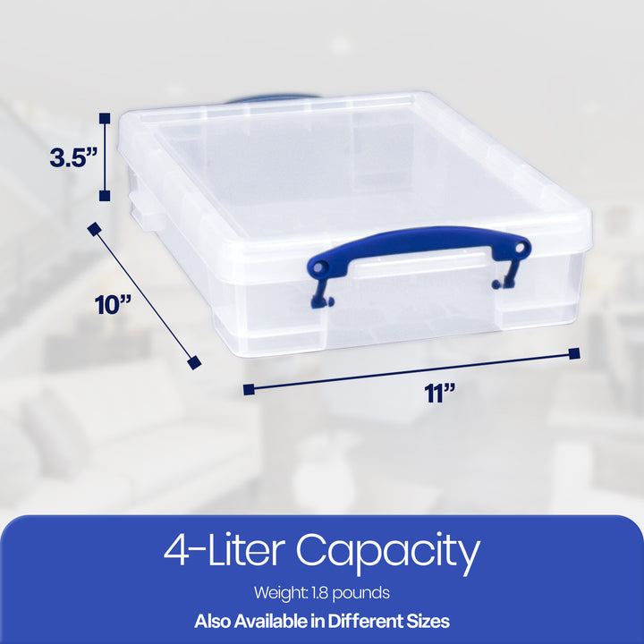 Really Useful Box 4L Storage Container with Lid and Clip Lock Handles, (4 Pack)