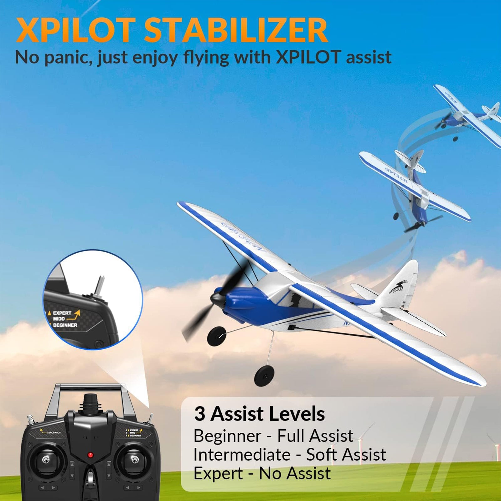 VOLANTEXRC Sport Cub 500 Ready to Fly RC Airplane w/Gyro Stabilizer, Blue (Used) - VMInnovations