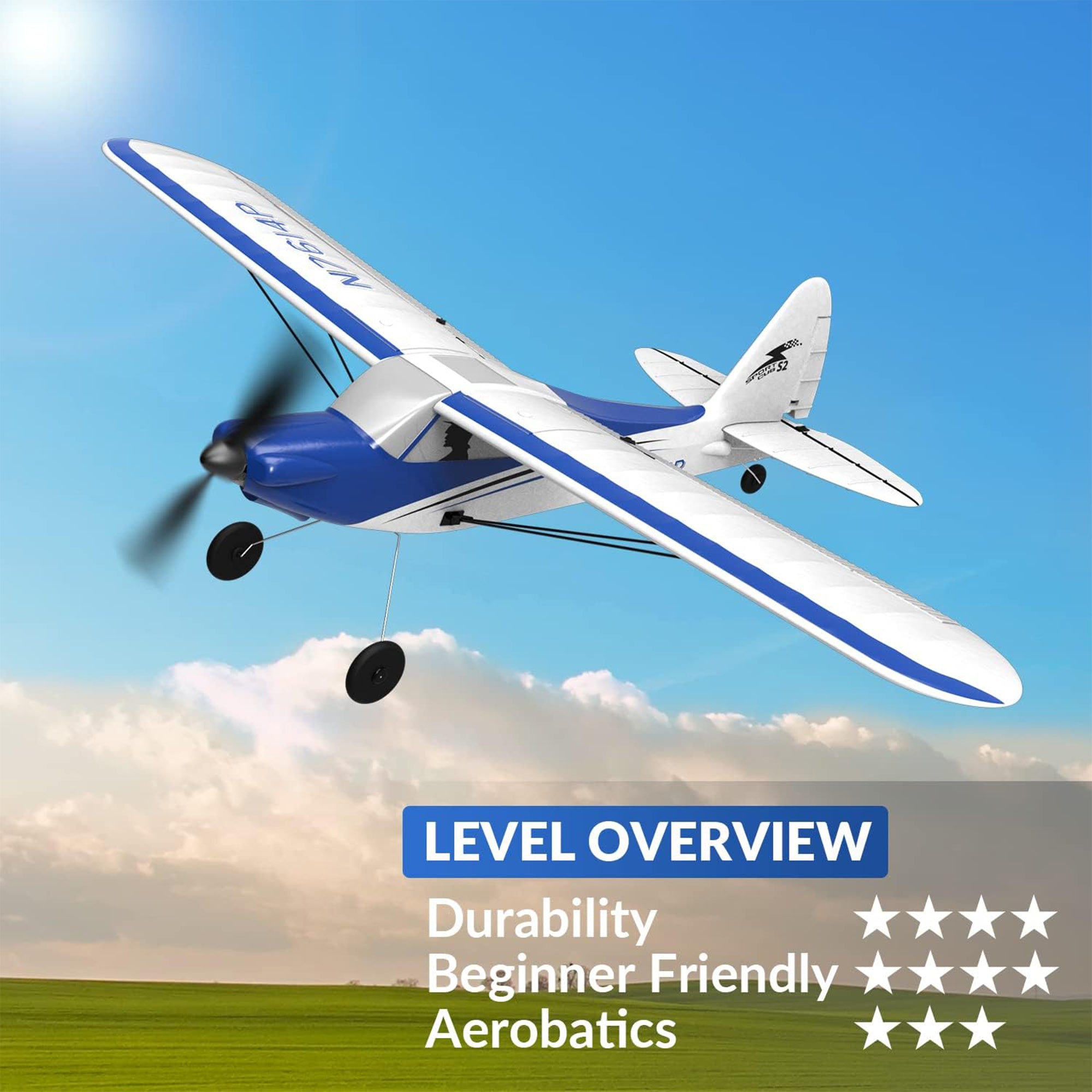 VOLANTEXRC Sport Cub Ready to Fly RC Airplane w/Gyro Stabilizer,Blue(Open Box) - VMInnovations
