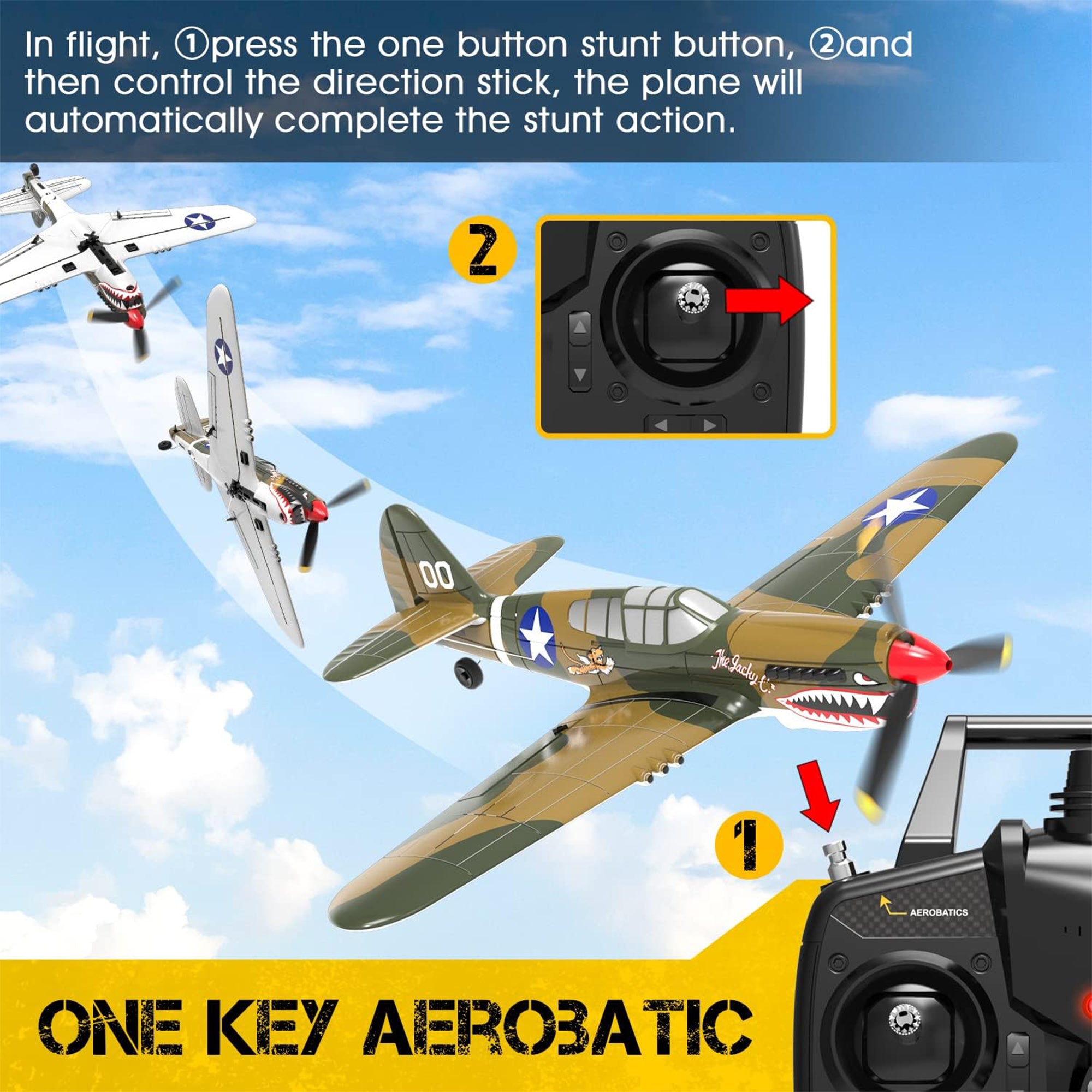 VOLANTEXRC 4-CH P40 WWII Warhawk Remote Controlled Airplane RC Aircraft, Yellow - VMInnovations