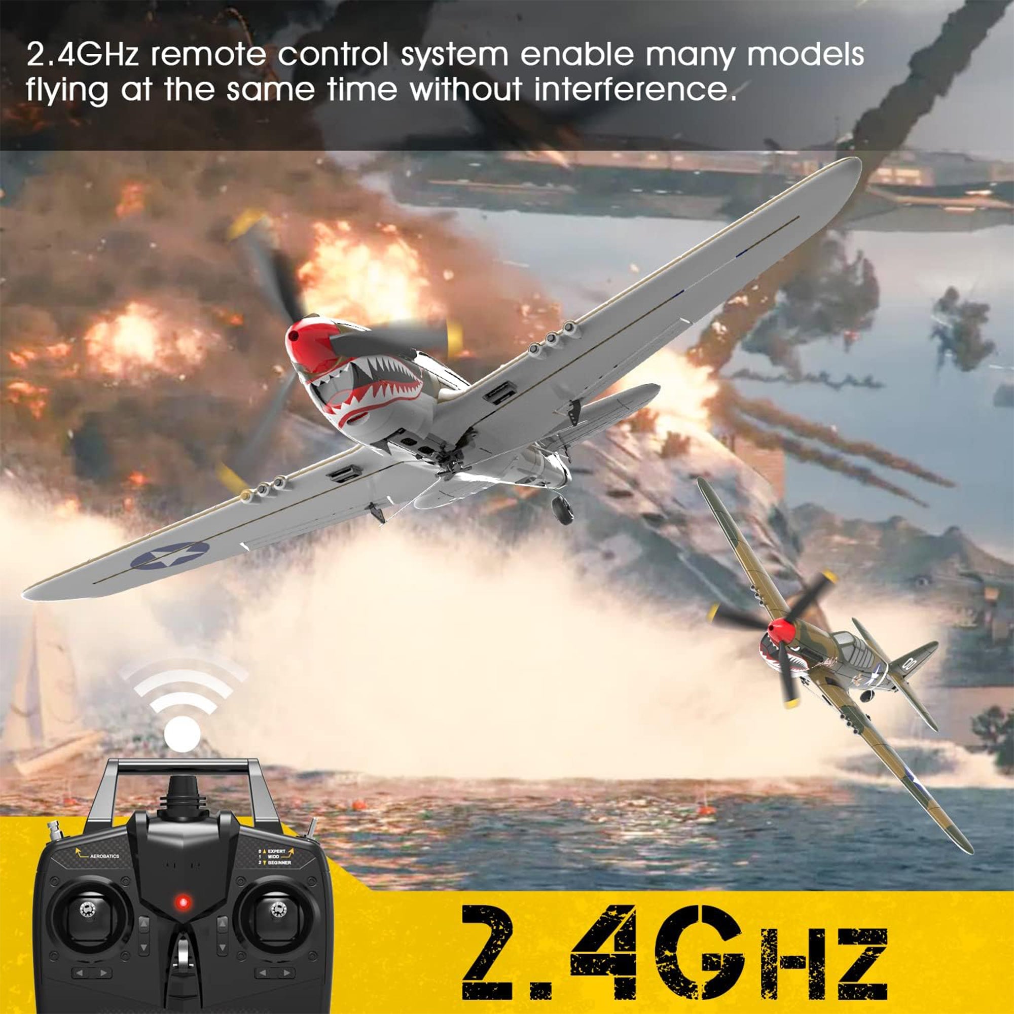 VOLANTEXRC 4-CH P40 WWII Warhawk Remote Controlled Airplane RC Aircraft, Yellow - VMInnovations