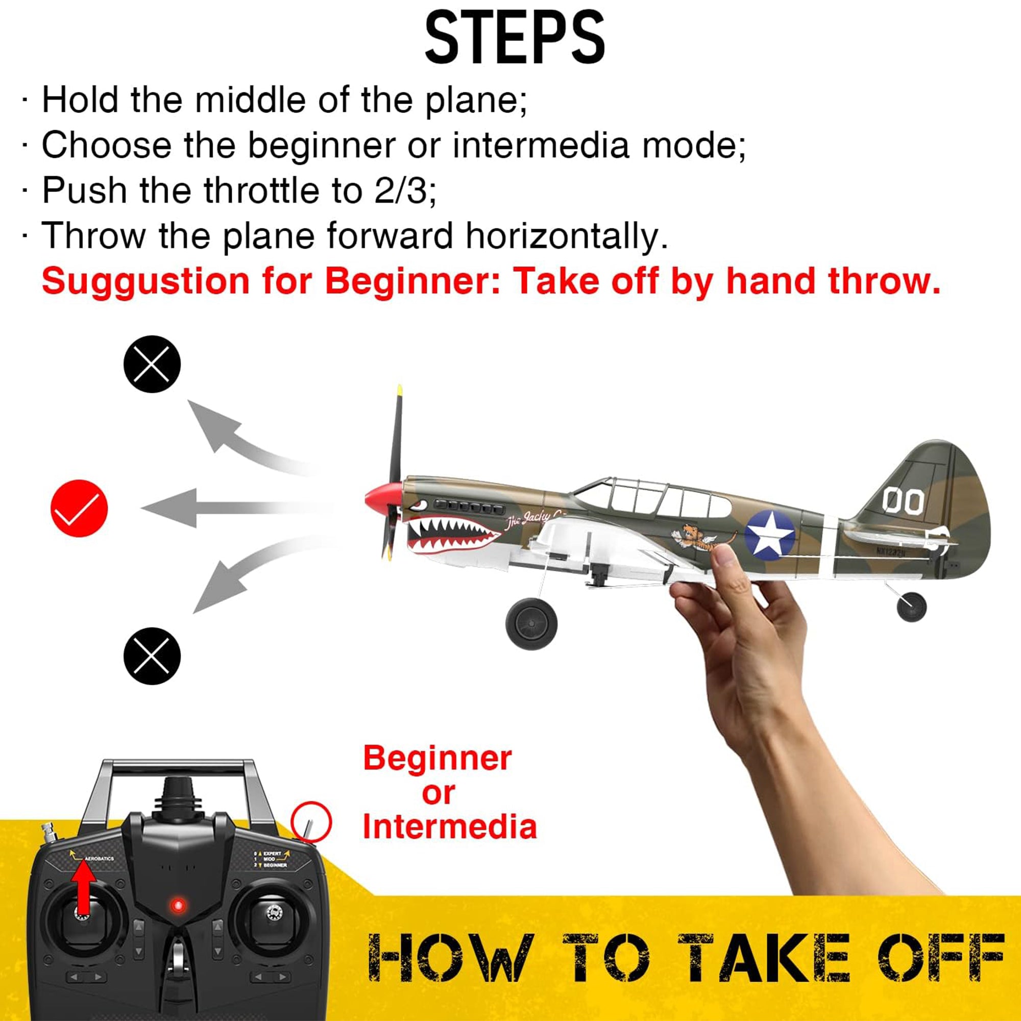 VOLANTEXRC 4-CH P40 WWII Warhawk Remote Controlled Airplane RC Aircraft, Yellow - VMInnovations