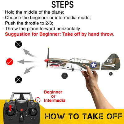 VOLANTEXRC 4-CH P40 WWII Warhawk Remote Controlled Airplane RC Aircraft, Yellow - VMInnovations
