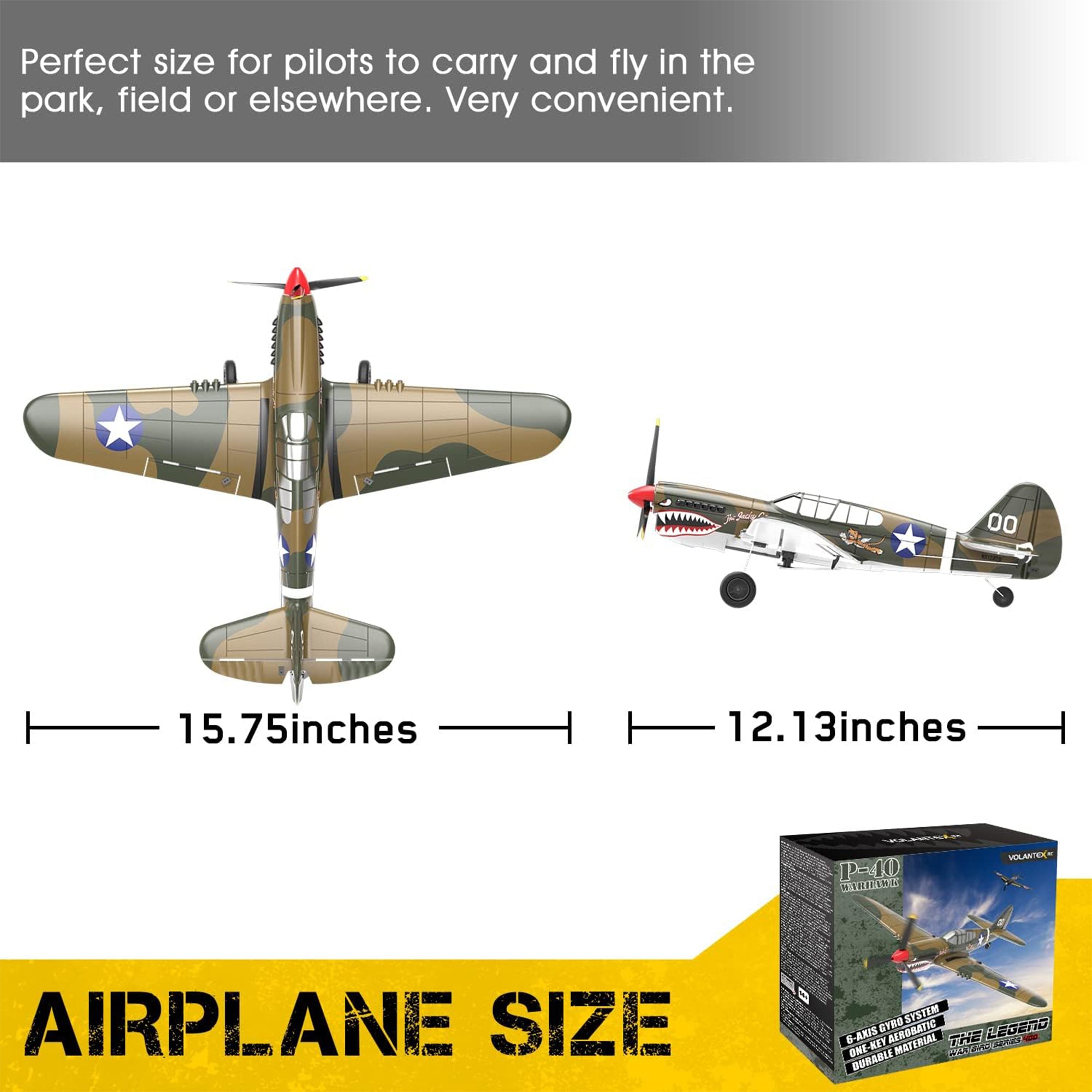 VOLANTEXRC 4-CH P40 WWII Warhawk Remote Controlled Airplane RC Aircraft, Yellow - VMInnovations