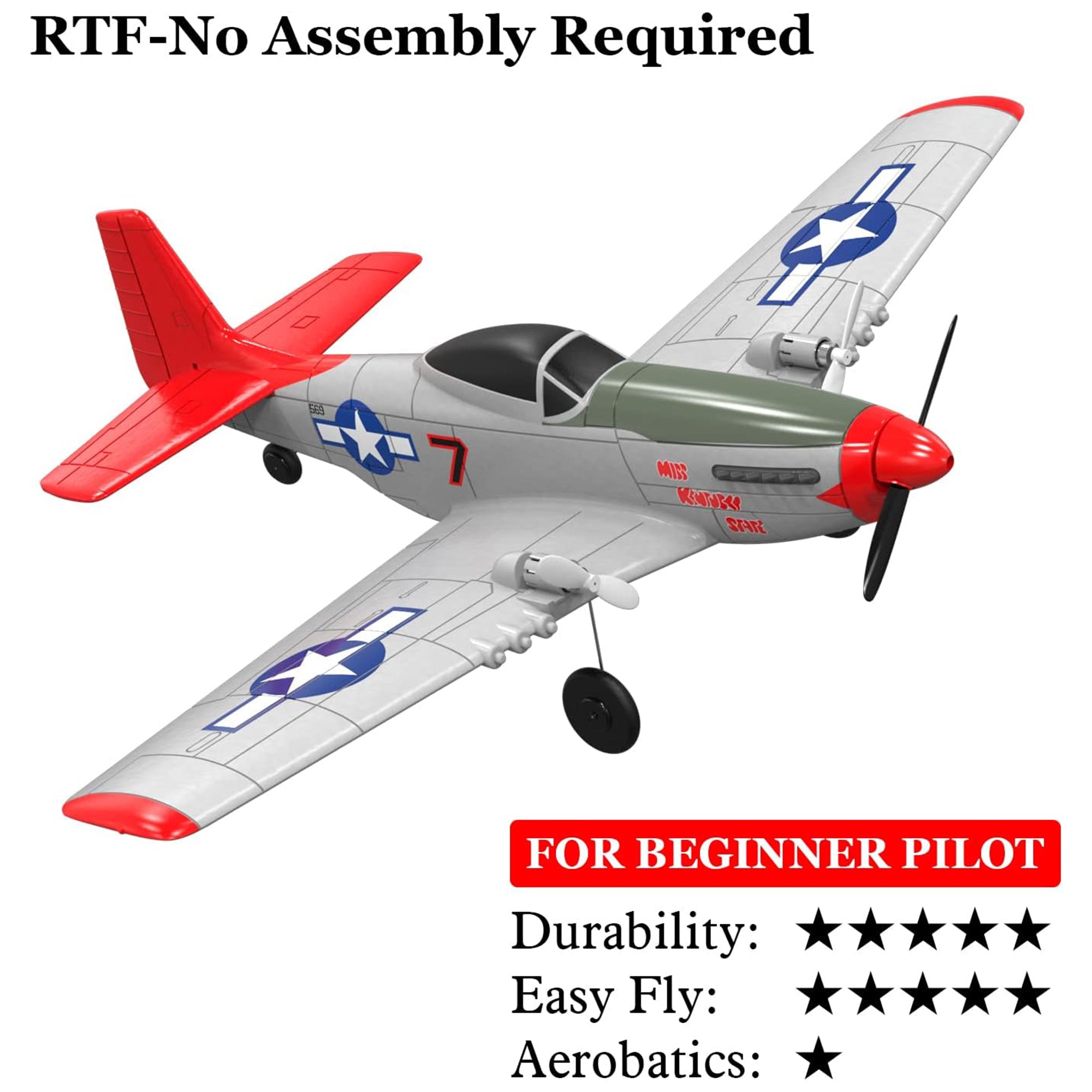 VOLANTEXRC Mustang Beginner 2-CH RC Flying Airplane w/Gyro Stabilizer, Red(Used) - VMInnovations