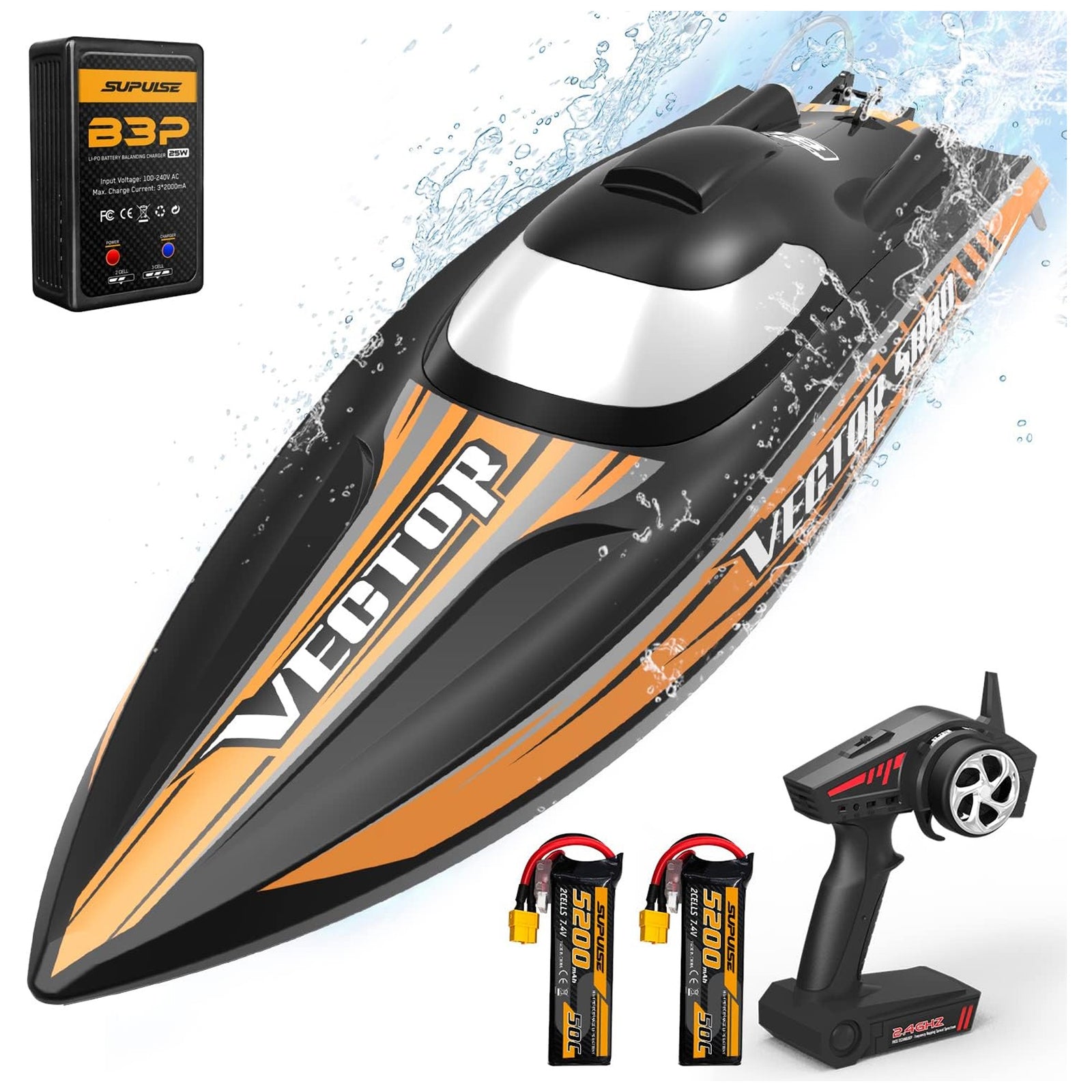 VOLANTEXRC Vector SR80 RTR High Speed Remote Control RC Boat, Black (For Parts) - VMInnovations