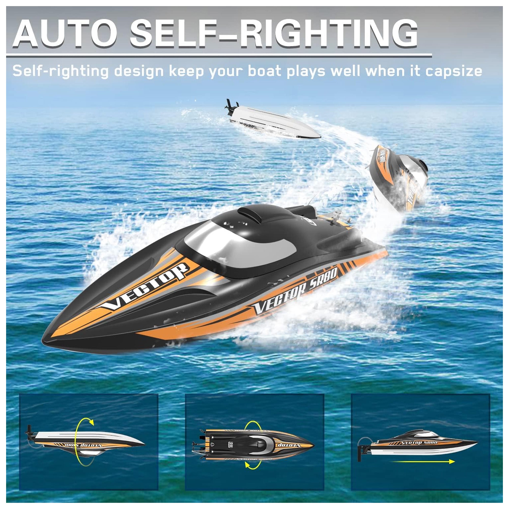 VOLANTEXRC Vector SR80 RTR High Speed Remote Control RC Boat, Black (For Parts) - VMInnovations