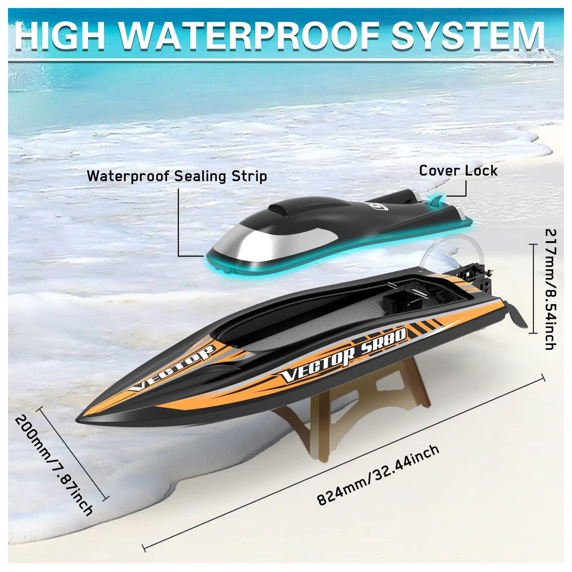 VOLANTEXRC Vector RTR Brushless High Speed Remote Control RC Boat, Black (Used) - VMInnovations