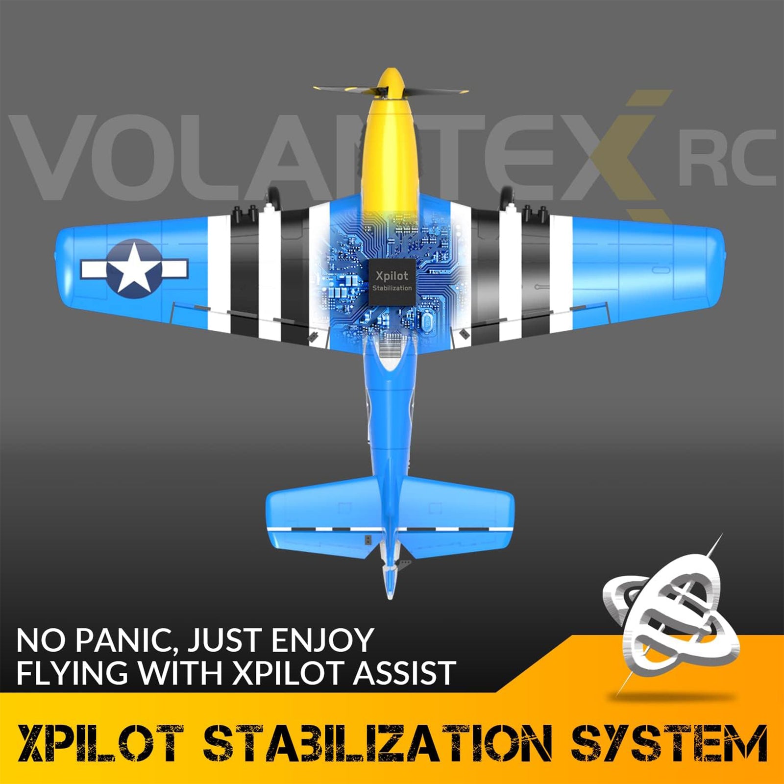 VOLANTEXRC Mustang WWII 4-CH RC Flying Airplane & Xpilot Stabilizer (Open Box) - VMInnovations