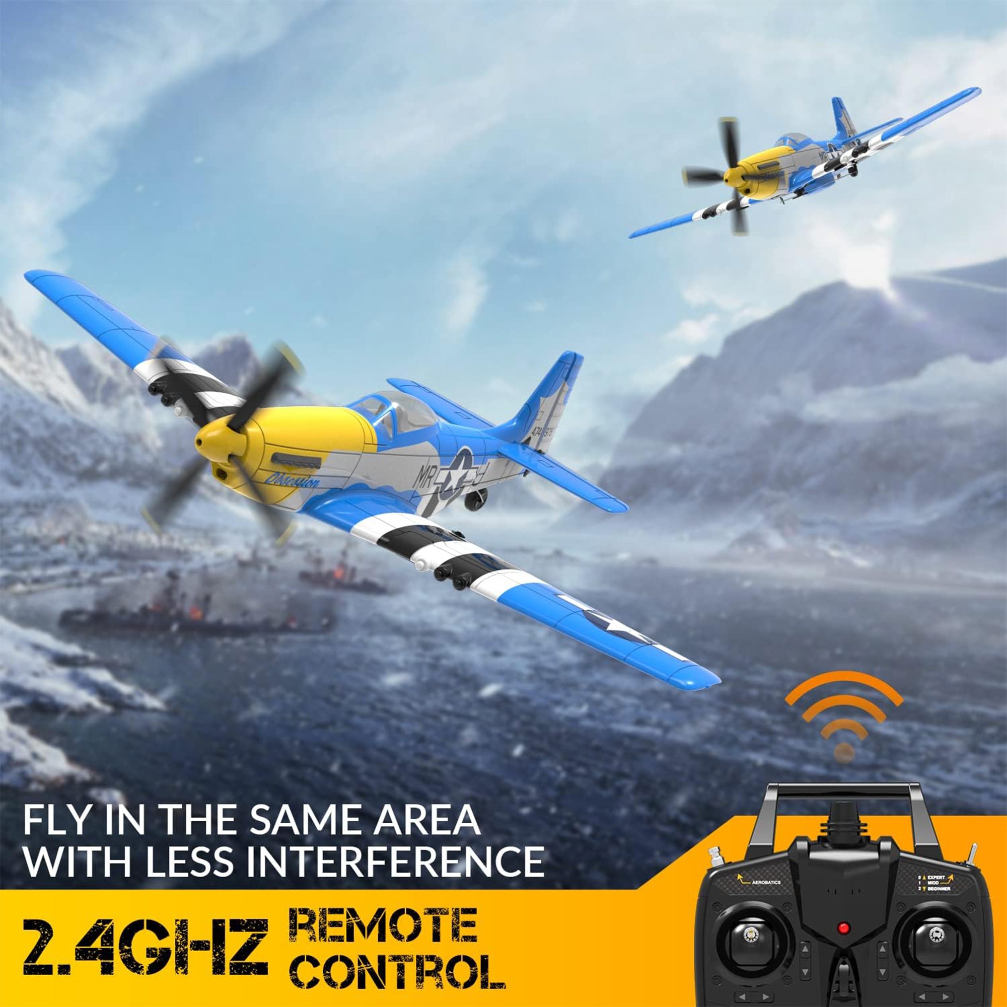 VOLANTEXRC Mustang WWII 4-CH RC Flying Airplane & Xpilot Stabilizer (Open Box) - VMInnovations