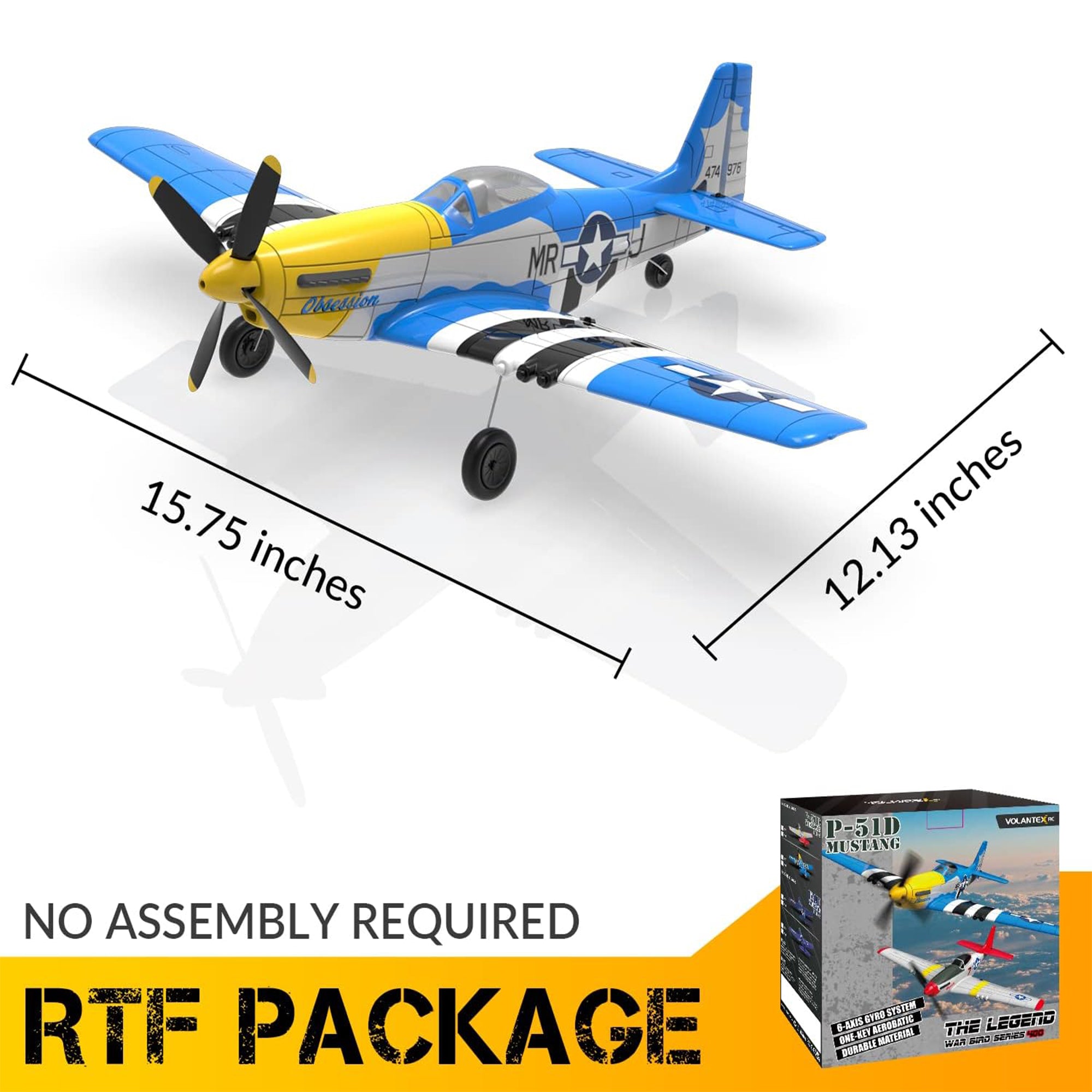 VOLANTEXRC Mustang WWII 4-CH RC Flying Airplane & Xpilot Stabilizer (Open Box) - VMInnovations